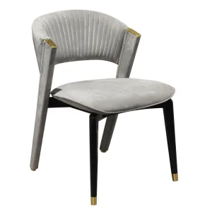Hotel Italian Design Restaurant Chairs with Padding Luxury Grey Fabric Genuine Leather Upholstered Dining Chair