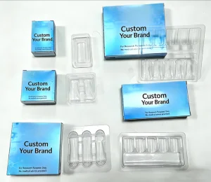 Custom Logo Waterproof Medicine Packaging 2ml/3ml/10ml Label And Peptide Box 1pack 2Vials Plastic Tray Holographic Box
