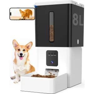 Automatic Dog Feeder with Camera: 8L/33 Cups 5g WiFi Timed Food
