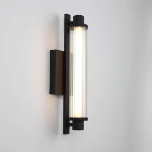 Modern LED Wall Sconce (black/copper finish, ribbed glass shade)