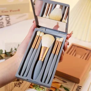 5pcs Travel Portable with Mirror pink Brushes Set