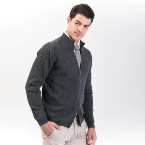 Men's Fashion Wool Cashmere Double Zip up Cardigan Sweater