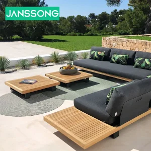 Luxury Teak Garden Sofa Hotel Villa Outdoor Aluminum Combination Patio Set Waterproof Cushion Casual Style Garden Furniture Set