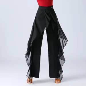 Womens Chiffon Ruffled Ballroom Dance Pants