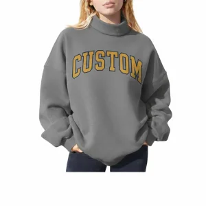 Fully Customized Women's Casual Solid Mockneck Winter/Autumn Fleece Sweatshirt Embroidered Front Logo Eco-Friendly Breathable