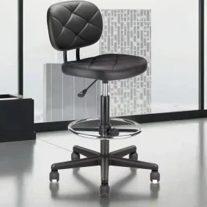 PU Leather Rolling Bar Stool Tall Drafting Stool Adjustable Height Footrest Multi-Purpose Office Desk Chair with Wheels and Back