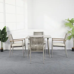 5PCS Outdoor Furniture Steel Frame Dining Room Patio Tables and Chairs Set