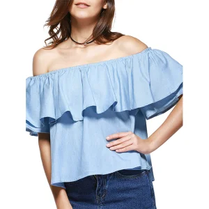 Wholesale Summer Products Ruffled Casual Women's Blouses Custom Off-shoulder Women's Blouses Shirts Fashion New Modest Blouses