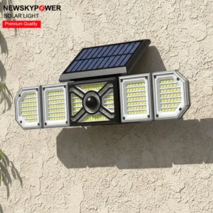 Energy Saving Outdoor Adjustable Angle Solar Flood Wall Light 5LED Module Human Motion Sensor Auto Lighting for Wall Pathway