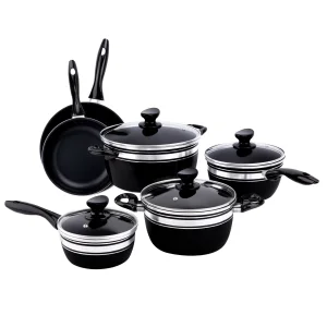 Wholesale 10PCS Black Nonstick Cooking Pot Set Frying Pan Casserole Non Stick Cookware