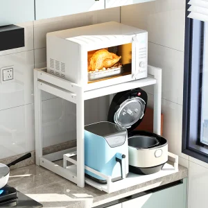 Versatile 2-Tier Kitchen Microwave Oven Stand Organizer Appliance Storage Rack for Appliances and Utensils