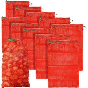 Sacos de Malha Grande para Cebolas, Sacos de Armazenamento de Malha Reutilizáveis e Respiráveis, Armazenamento de Vegetais com Cordão para Cebolas, Batatas, Cítricos e Lagostins