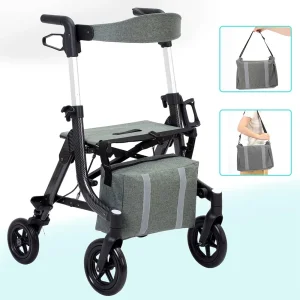 Hot Sale Aluminium Lightweight Medical Rehabilitation Products Four Wheel Folding Disabled Rollator Walker for Elderly Walking Aids