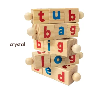 Crystal Wooden Reading Blocks Short Vowel Rods Spelling Games Flash Cards Turning Letter Puzzle Montessori Alphabet Toy