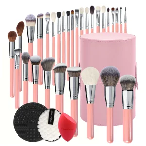 Daily Queen &amp; Mor-phe 30pcs Goat Hair Pink Makeup Brushes With Pink Ferrule, Smudge &amp; Flat Styles, High Quality, Private Label