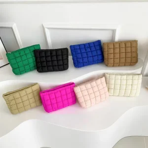 Fashion Mini Waterproof Quilted Cosmetic Bag Custom Logo Travel Organizer Make Up Bags Portable Makeup Pouch For Women