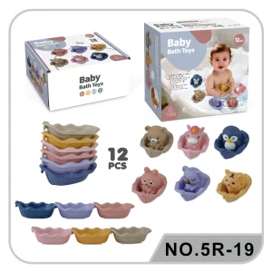 Brinquedos de Banho para Bebês Atacado Barquinhos de Animais Empilháveis de Borracha Macia Brinquedo Educativo Sensorial para Crianças