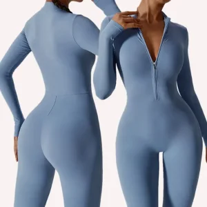 Wholesale Custom Logo Active Wear Sports Yoga Leggings Workout Clothes Long Sleeve Zipper Gym Fitness One-Piece Yoga Set Athletic Shirt