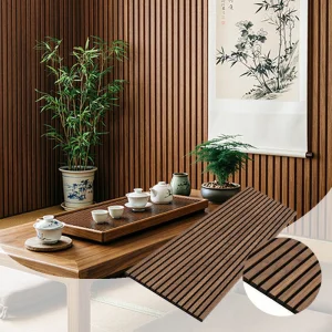 Grooved Perforated Natural Walnut Acoustic Slat Wood Wall Smoked Oak Acoustic Panel Wall Decor