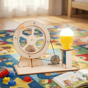 Wooden Hand Crank Generator DIY Science Kit for 5 to 7 Years Old STEM Physics Educational Toy Gift Box Custom Logo