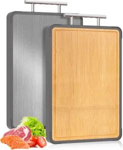 Food Grade Double Sided Pure Titanium&amp; Bamboo Chopping Board with Handle