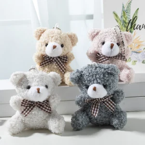 Cute Cartoon Mini Bow Tie Bear 3D Soft PP Cotton Plush Toy Bag Car Keychain Pendant Doll Wholesale