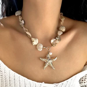 2025 New Bohemian Sea Star Shell Conch Pendant Necklace for Women's Style, Versatile, Fashionable, High End, Beach Accessories