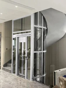 Edunburgh Luxurious Villa Elevator with Glass Shaft, Gearless Motor, Sliver Etched