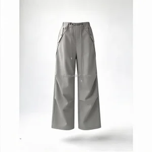 2025 High Quality Women Breathable Summer Vintage Mid Flat Cargo Pants Drawstring Big Pockets Straight Loose Comfortable Jogger