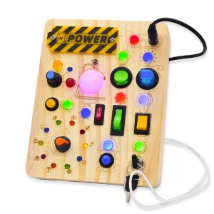 Montessori Busy Board Wood Electronic LED Light Switch Toy