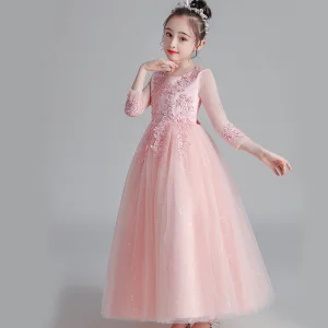 Wholesale Custom Princess Gown for Girls Fluffy Chiffon Ankle-Length Ball Gown Petal Sleeve Bowknot Breathable Kids Dress