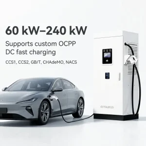 تجاري 80kw~240kw محطة شحن سريع للسيارات الكهربائية IP54 بشاحن مزدوج مع نظام الدفع عبر نقاط البيع وتقنية تحديد الهوية بموجات الراديو معتمد من CE