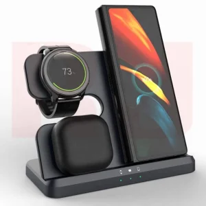 Qi-Certified 3-in-1 Fast Wireless Charger Stand Compatible with Samsung Galaxy &amp; iPhone Series