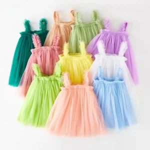 Toddler Baby Tutu Dresses Ruffle Princess Girls Tulle Sundress Spaghetti Strap Dress Summer Wear M3485