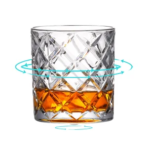 Free Sample Unbreakable New Crystal Diamond Shaped Round Bottom Whiskey Glass Drinking Cup Diamond Rotation Whiskey Glass