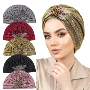 Wholesale Bright Color Jewelry Turban With Delicate Jewel Accessories Headscarf Polyester Ladies Daily Headwraps