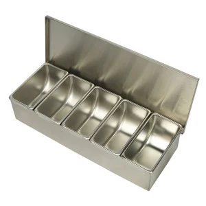 Commercial Hotel Stainless Steel Metal Condiment Caddy Set with 6 Divider