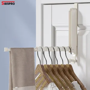 Sanipro Hot Sale Folding Clothes Drying Rack with Retractable Rod, Portable Over The Door Laundry Hanger for Clothes Towels