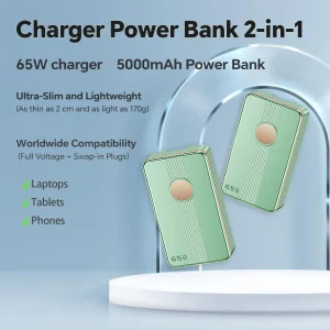 65W 2-in-1 Compact GaN Charger 5000mAh Power Bank USB-C for Business Travel and Daily Life