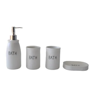 jiashun Minimalist White Stoneware Bathroom Accessory Set with "BATH" Text Exporter, Exporters