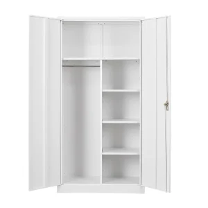 Commercial 2 Door Steel Wardrobe Knock Down Metal Cabinet Clothes Locker Metal Cabinet Utility Furniture Steel Storage Broom Cabinet