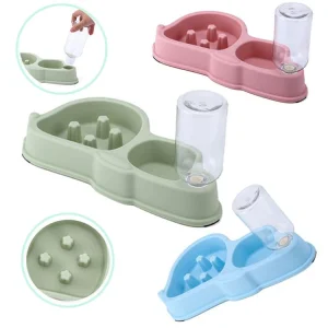 Durable One Set Indoor Dog and Cat Slow Feeder and Water Dispenser Eco-Friendly Food Water Bowl