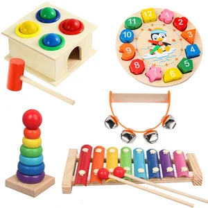 Kids Montessori Cartoon Animal Educational Wooden Beaded Geometry Digital Clock Puzzles Gadgets Matching Clock Toy