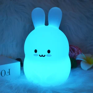 Cute White Silicone Bunny Rabbit Night Light Portable Tap Sensor Kids Room Decor Children Bedroom LED Night Light