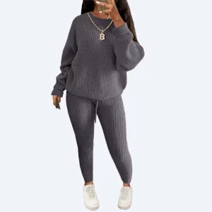 Ladies Knitted Sweaters 2 Pieces Sets Women Fashion Autumn Winter Streetwear Knit Outfit Sweater and Pants Set