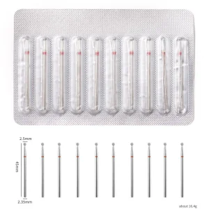 Detachable Individual Aluminum Foil Pack 10Pcs Diamond Nail Drill Bits Set for Nail Dead Skin Polishing