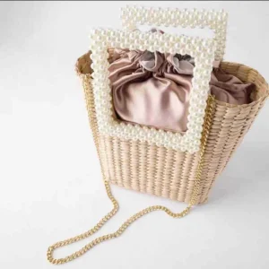 Bolsa de Praia de Palha Perolada Artesanal Woven Tote Wyz16460