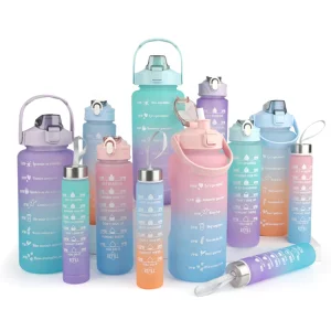 3PCS Outdoor Sport Gym BPA-Free Plastic Fitness Motivational Water Bottles Set