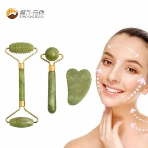 Jiwan Lejia Wholesale Amazon Hot Selling Handheld Mini Facial Jade Massage Gua Sha Roller Face Skin Care Guasha Stone Tool Set Massager for Body
