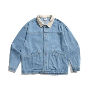 OEM ZD turn down collar dark blue denim jacket Factories, Companies